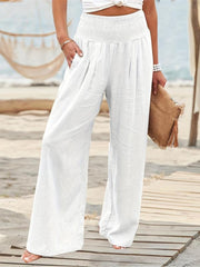 Smocked Waist Wide Leg Pants Casual Pants For Women