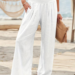 Smocked Waist Wide Leg Pants Casual Pants For Women