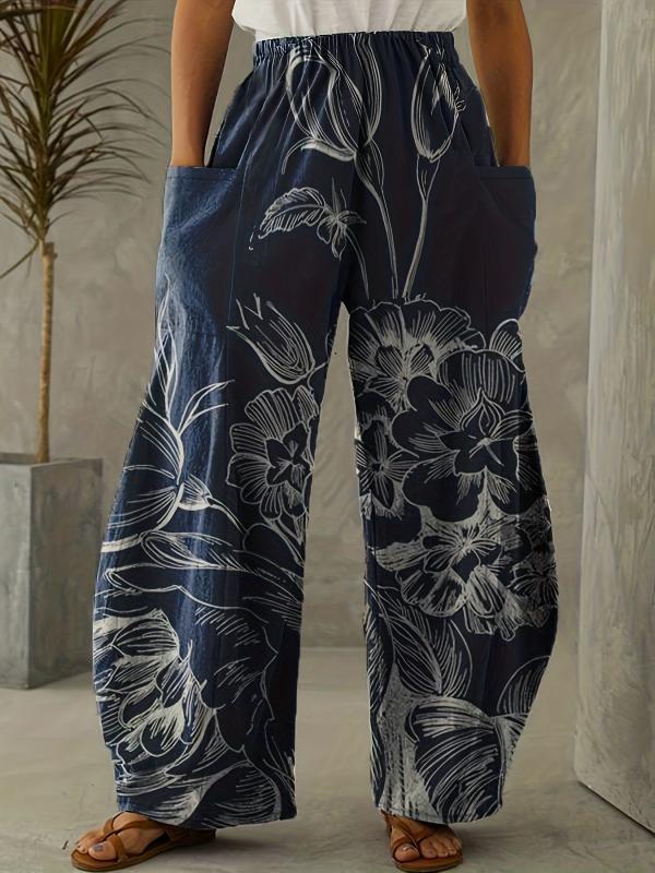 Women's Mid Waist Print Wide Leg Pants