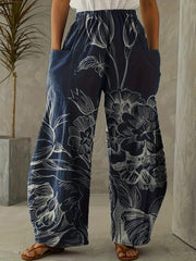 Women's Mid Waist Print Wide Leg Pants