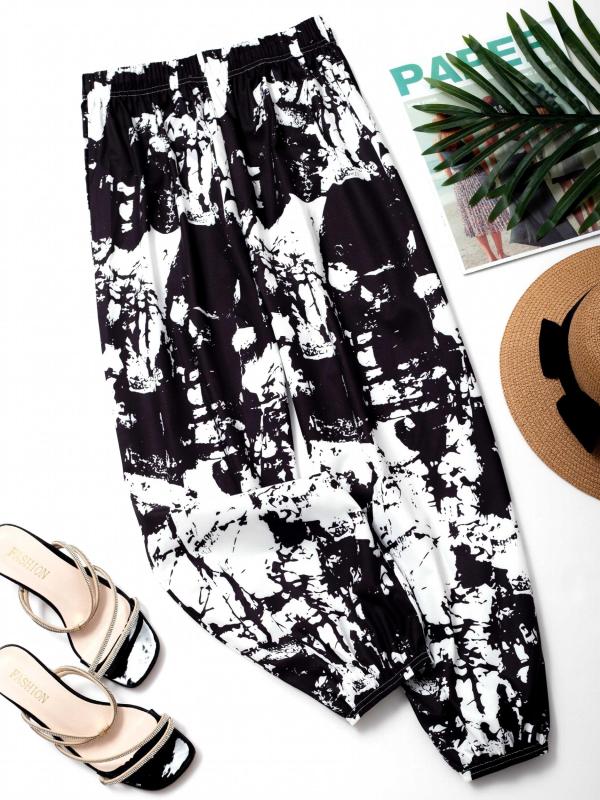 Floral Print Harem Pants Elastic Waist Summer Casual