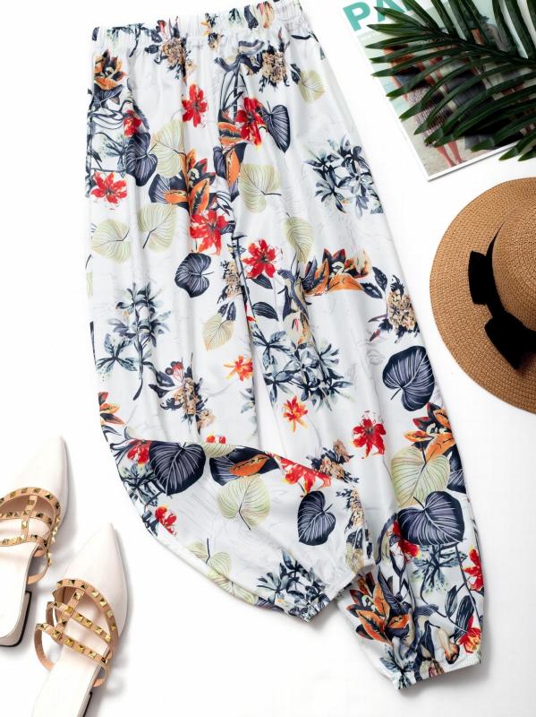 Floral Print Harem Pants Elastic Waist Summer Casual
