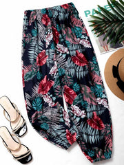 Floral Print Harem Pants Elastic Waist Summer Casual