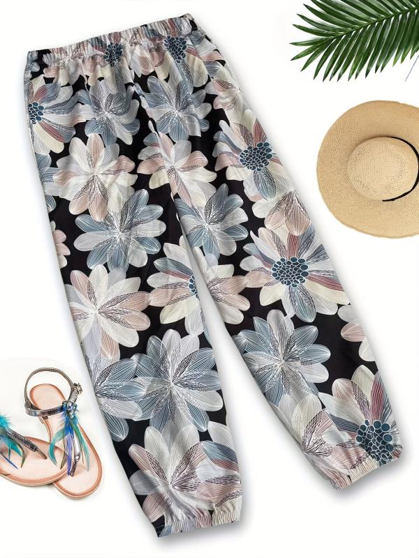 Floral Print Harem Pants Elastic Waist Summer Casual