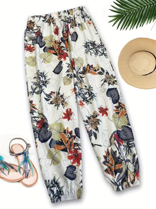 Floral Print Harem Pants Elastic Waist Summer Casual