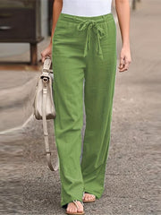 Tie Waist Wide Leg Pants High Waist Casual Long Length