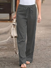Tie Waist Wide Leg Pants High Waist Casual Long Length