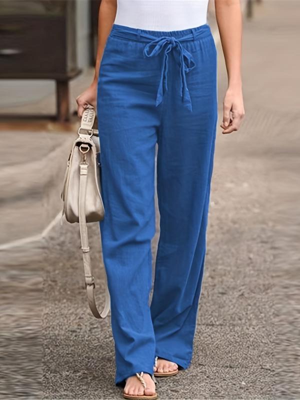 Tie Waist Wide Leg Pants High Waist Casual Long Length