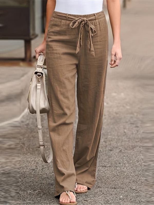 Tie Waist Wide Leg Pants High Waist Casual Long Length