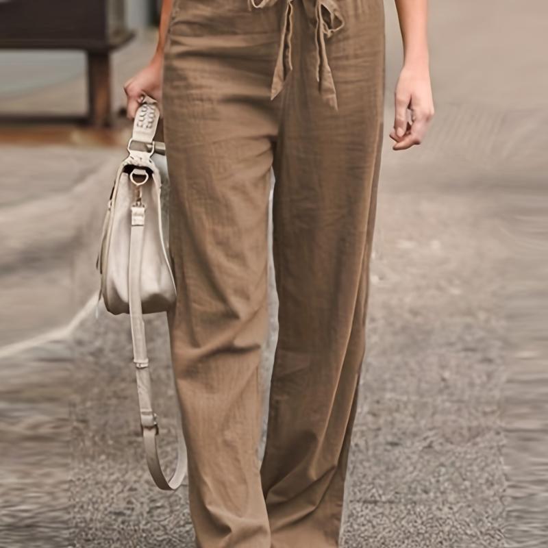 Tie Waist Wide Leg Pants High Waist Casual Long Length