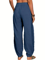 Versatile Elastic Waist Pants with Pockets Women's Clothing