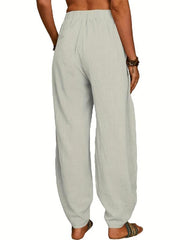 Versatile Elastic Waist Pants with Pockets Women's Clothing