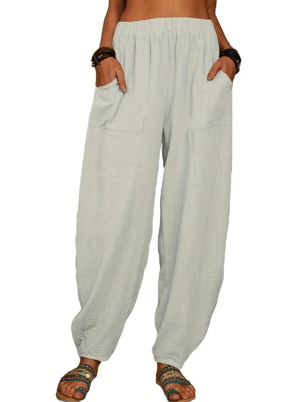 Versatile Elastic Waist Pants with Pockets Women's Clothing