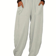 Versatile Elastic Waist Pants with Pockets Women's Clothing