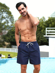 Men's Solid Board Shorts 2 Pockets Swim Trunks Drawstring Beach Pool Outdoor