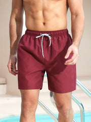 Men's Solid Board Shorts 2 Pockets Swim Trunks Drawstring Beach Pool Outdoor