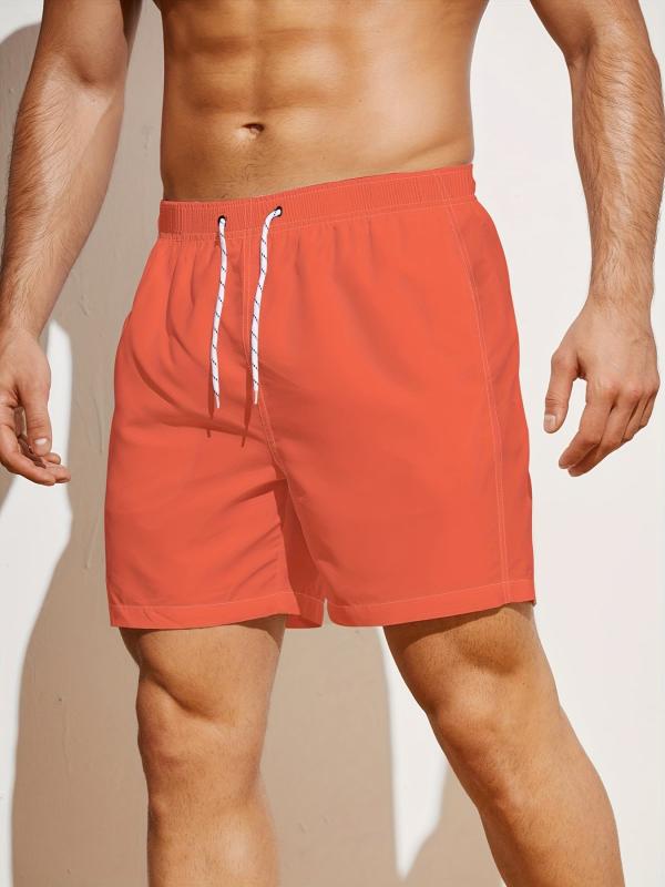 Men's Solid Board Shorts 2 Pockets Swim Trunks Drawstring Beach Pool Outdoor