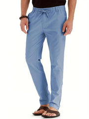 Men's Business Casual Pants Loose Elastic Waist Cotton Solid Long Pants