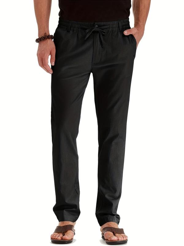 Men's Business Casual Pants Loose Elastic Waist Cotton Solid Long Pants