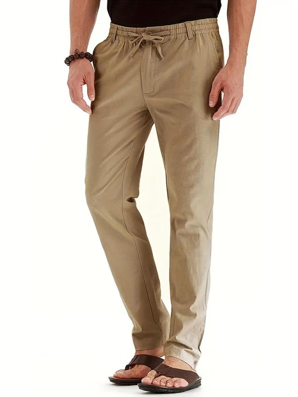 Men's Business Casual Pants Loose Elastic Waist Cotton Solid Long Pants