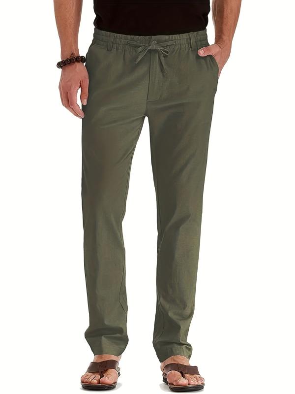 Men's Business Casual Pants Loose Elastic Waist Cotton Solid Long Pants