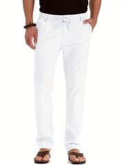Men's Business Casual Pants Loose Elastic Waist Cotton Solid Long Pants