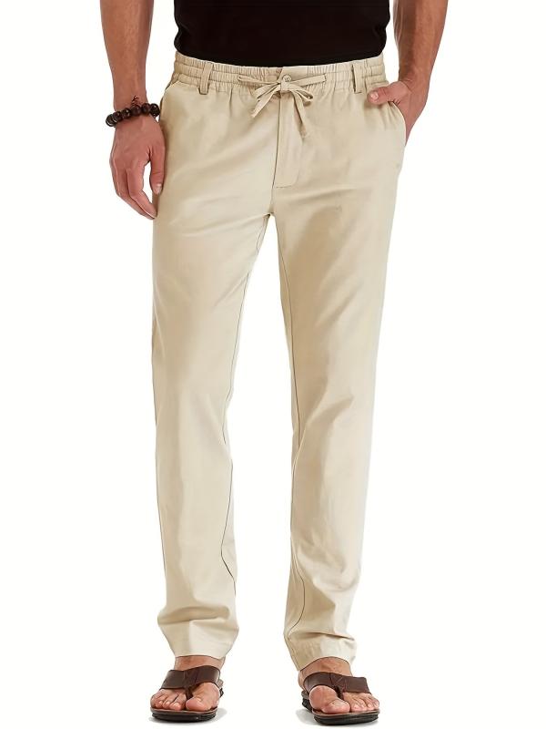 Men's Business Casual Pants Loose Elastic Waist Cotton Solid Long Pants