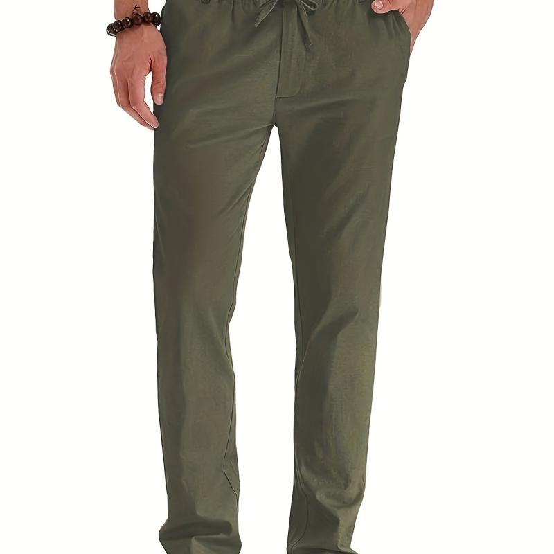 Men's Business Casual Pants Loose Elastic Waist Cotton Solid Long Pants