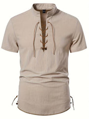 Men's Casual Lace Up Hooded Short Sleeve Shirt