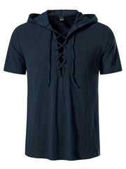 Men's Casual Lace Up Hooded Short Sleeve Shirt