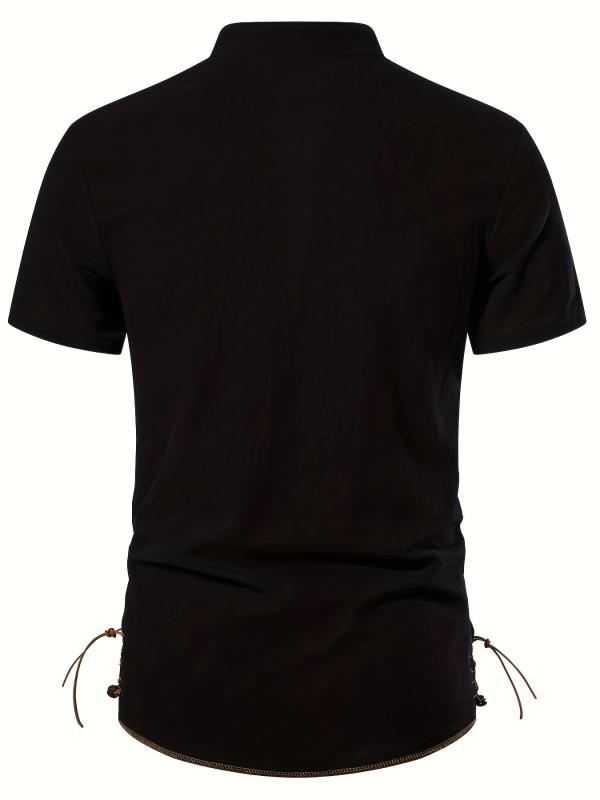 Men's Casual Lace Up Hooded Short Sleeve Shirt