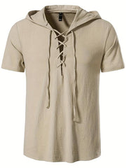 Men's Casual Lace Up Hooded Short Sleeve Shirt