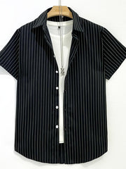 Striped Men's Short Sleeve Shirt for Summer Vacation