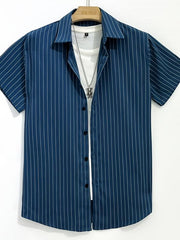 Striped Men's Short Sleeve Shirt for Summer Vacation