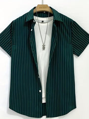 Striped Men's Short Sleeve Shirt for Summer Vacation