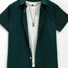 Striped Men's Short Sleeve Shirt for Summer Vacation