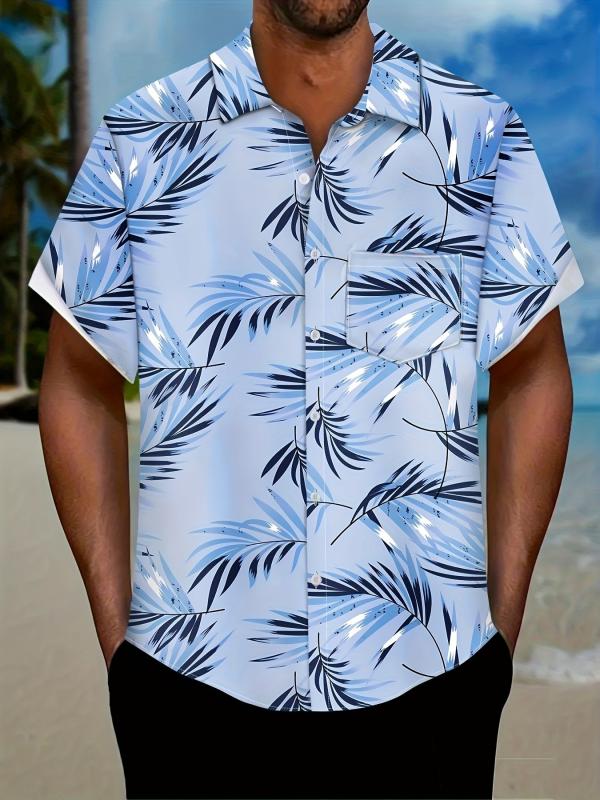 Tropical Leaf Pattern Short Sleeve Hawaiian Shirt