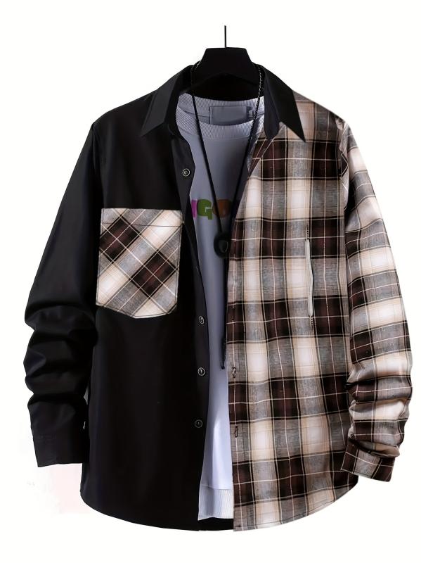 Men's Plaid Button Up Shirt with Chest Pocket