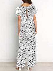 Polka Dot Wide Leg Jumpsuit Short Sleeve Jumpsuit