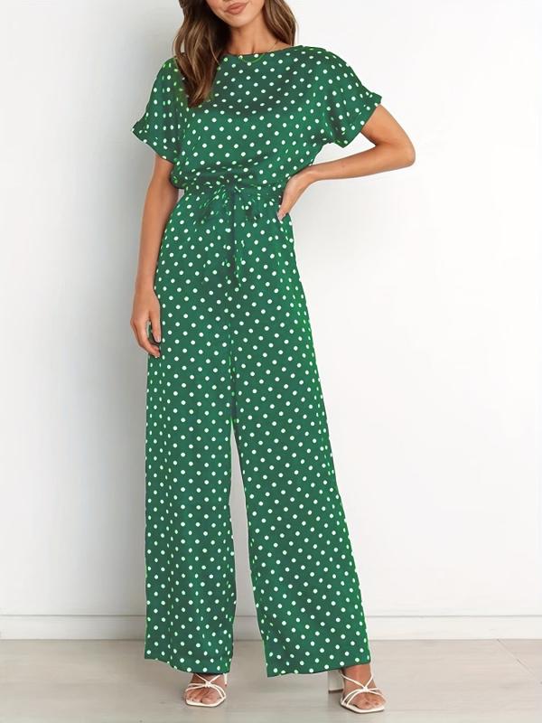 Polka Dot Wide Leg Jumpsuit Short Sleeve Jumpsuit