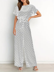 Polka Dot Wide Leg Jumpsuit Short Sleeve Jumpsuit