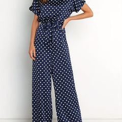 Polka Dot Wide Leg Jumpsuit Short Sleeve Jumpsuit
