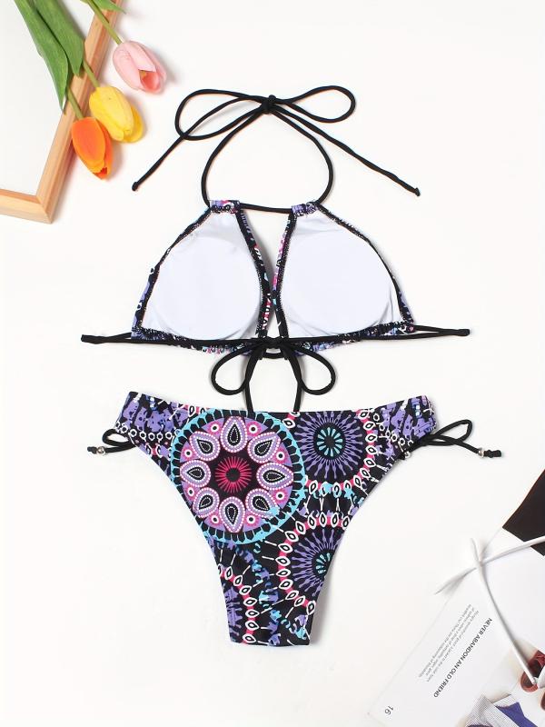 Tribal Floral Print Halter Neck Bikini Set