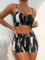 Bow Tie Front Tankini Set Spaghetti Straps High Waist Boxer Shorts
