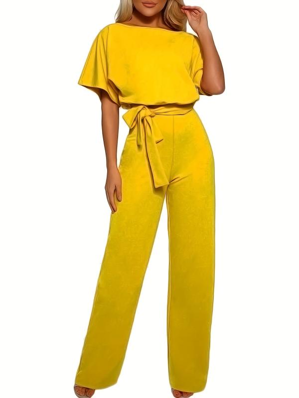Tie Waist Straight Leg Jumpsuit Short Sleeve Spring & Summer