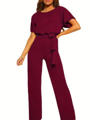 Tie Waist Straight Leg Jumpsuit Short Sleeve Spring & Summer