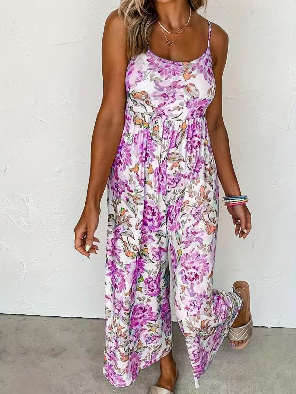 Floral Print Wide Leg Cami Boho Jumpsuit
