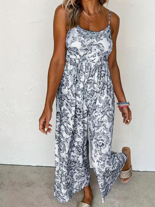 Floral Print Wide Leg Cami Boho Jumpsuit