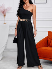One Shoulder Wide Leg Jumpsuit Sleeveless Palazzo Leg Jumpsuit