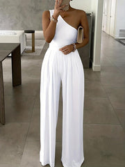 One Shoulder Wide Leg Jumpsuit Sleeveless Palazzo Leg Jumpsuit